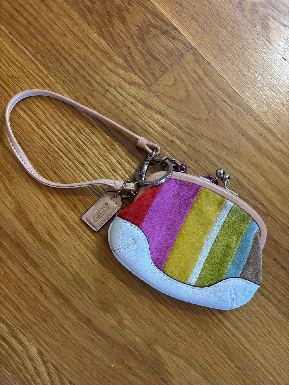 Vintage 2000s Coach Multicolor Striped Suede Wristlet